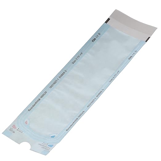 HSB 100529, Self-Seal Sterilization Pouches, Paper/Film, Blue, 2.75" x 9", Triple Seal & Heat Processed, Air-Tight, with Steam Indicator for Complete Sterilization, 200/Bx