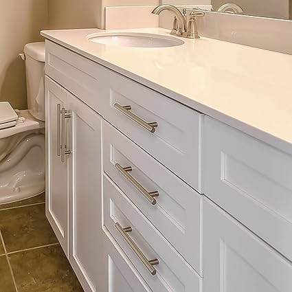 Flexzion 1 Pack Kitchen Cabinet Handles Silver Drawer Pulls 7 inch, 5 inch Hole Center, Stainless Steel T Bar with Satin Brushed Nickel, Hardware for Kitchen Cupboard Door Bathroom Furniture