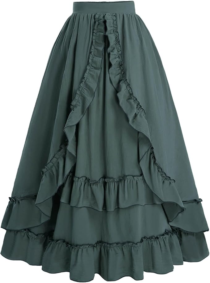 Nuoqi Women Victorian Skirt Double-Layer Maxi Renaissance Skirts Long Skirt
