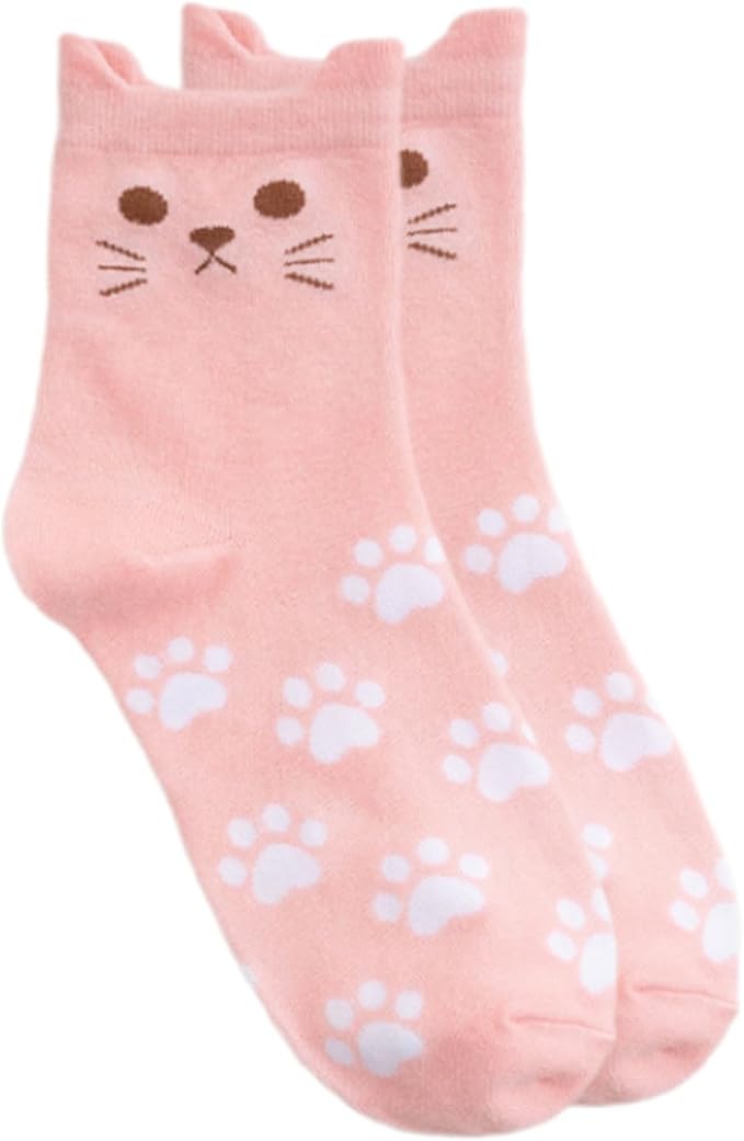 Funny Animal Socks for Women with 3D Cats Ears and Paws Print Cotton Middle Calf Socks Hosiery for Parties or Daily
