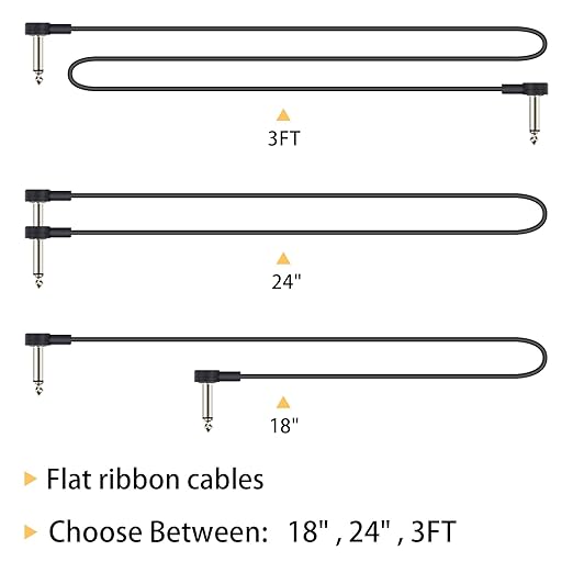 3FT Guitar Patch Cables, 1/4" TS Right Angle Effect Pedal Flat Cables