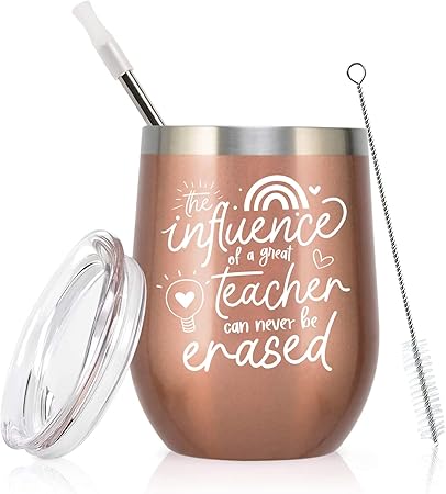Teacher Appreciation Gifts Teacher Tumbler for Women Thank You Graduation Christmas Birthday Thanksgiving Gifts Stainless Steel Wine Tumbler Cup 12 oz