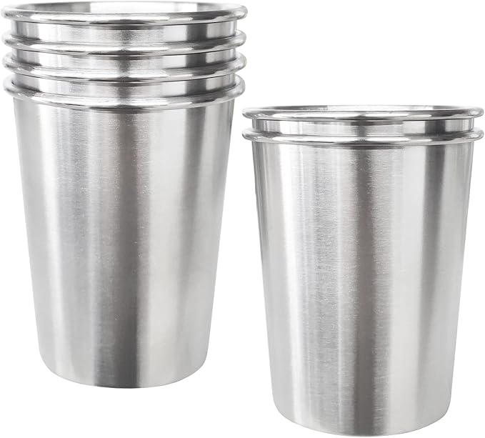 6 Pack 8 oz Stainless Steel Kids Cups, Children's Pint Cups, Stackable Metal Cups, Shatterproof Drinking Glasses