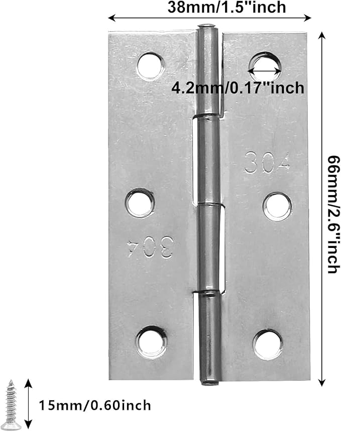 Piutouyar 12 Pack Butt Hinge 3 Inch Mini Hinges 304 Stainless Steel Hinges Small Cabinet Hinges Folding Craft Hinges with Mounting Screws for Boxes Gate Drawer