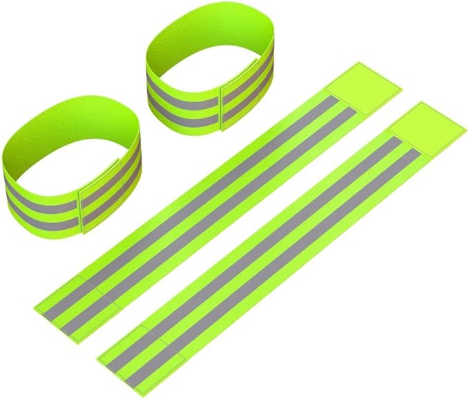Reflective Ankle Bands (4 Bands2 Pairs) High Visibility and Safety for JoggingCyclingWalking etc Works as Wristbands, Armband, Leg Straps Accessories for SportsRunning Gear