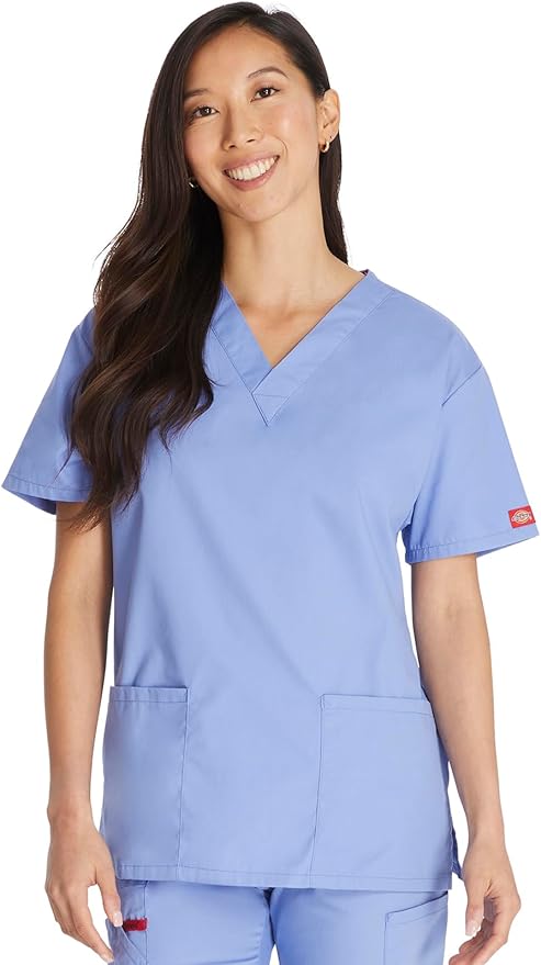 Dickies EDS Signature Scrubs for Women, V-Neck Womens Tops in Soft Brushed Poplin 86706