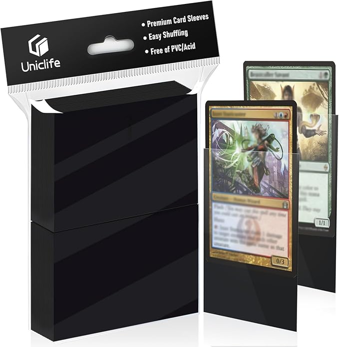 Uniclife 100 Counts Black MTG Card Sleeves Matte Back Trading Card Sleeves Baseball Card Sleeves Standard Sized Deck Card Protectors for Sports Cards Football Cards Game Cards Yugioh Cards, 66 x 91 mm