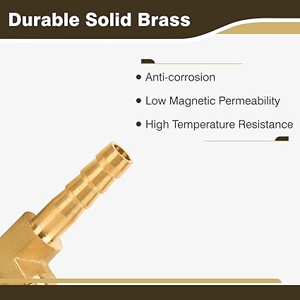 14" Hose Barb Elbow 90 Degree, Brass Barb Fitting for Fuel, Air, Oil, 4 Clamps Included (2-Pack)