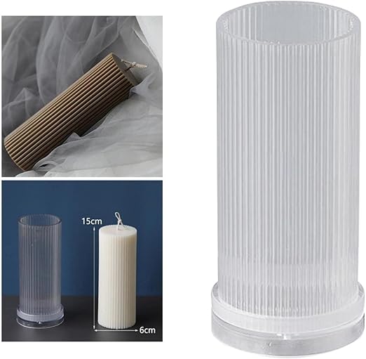 Acrylic Candle Mould Pillar Candle Molds Cylinder Candle Mold Cylindrical Candle Mould DIY Candle Making Moulds Stripe Mold for Making 3D Candles, Soaps, Wax Crafts (6x15cm)