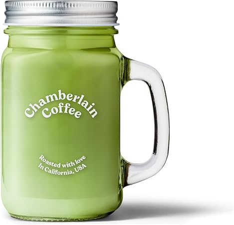 Chamberlain Coffee Cold Brew Mason Jar - 16 Oz Square Jar Drinking Glass with Handle - Cold Brew, Iced Coffee Matcha Mug