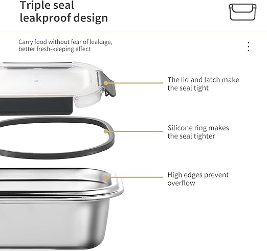 Set of 2 stainless steel food containers with lids, Airtight kimchi containers, Leakproof meal prep bento box, Dishwasher/Oven/Freezer safe