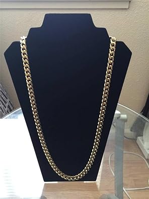 Men's Hip-Hop 30 Inch 14k Gold Plated Cuban Link Curb Chain Necklace with Diamond Heavy Cuts By Naivo-LSDMY Store