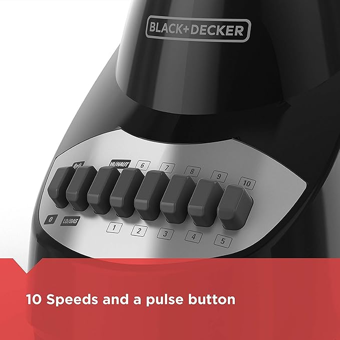 BLACKDECKER 10-Speed Countertop Blender, BL2010BG, 6-Cup Glass Jar, Dishwasher-Safe, Stainless Steel Blade, Suction Feet