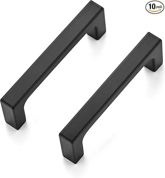 Ravinte Square Cabinet Handles 10 Pack, Solid Kitchen Cabinet Pulls Drawer Pulls Kitchen Cabinet Hardware Flat Handles, 3 Inch, Matte Black