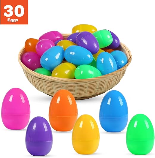 30Pcs Fillable Easter Eggs, 2.36'' Plastic Bright Easter Eggs Bulk Assortment, Easter Eggs Empty, Perfect for Easter Egg Hunt/Surprise Egg
