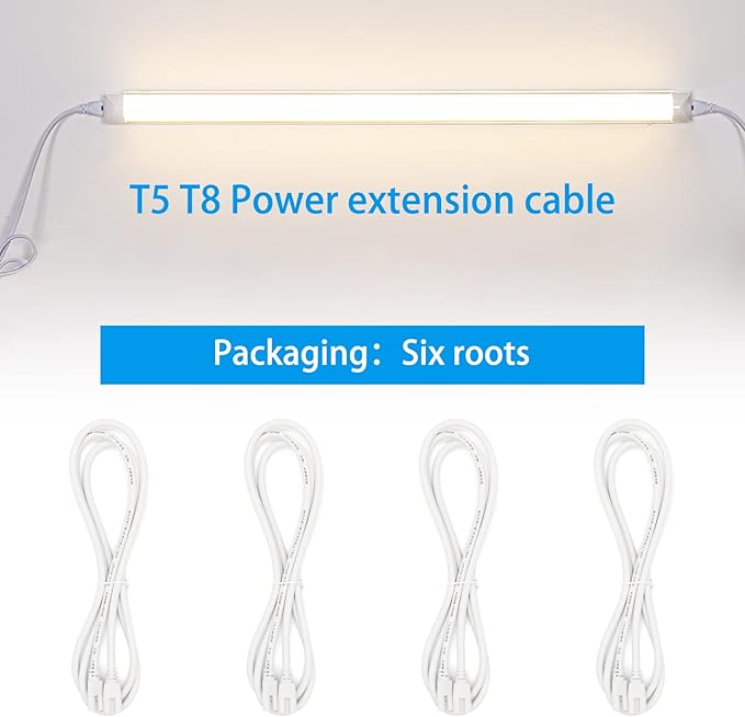 T5 T8 Led Double Ended 3 Pin Light Cable Wire Ceiling Light Daylight Led Integral Tube Cable Connectable Wire for Led Tube Light Holder Socket Accessory with Cable White, (4.9ft1.5m) 4-Pack