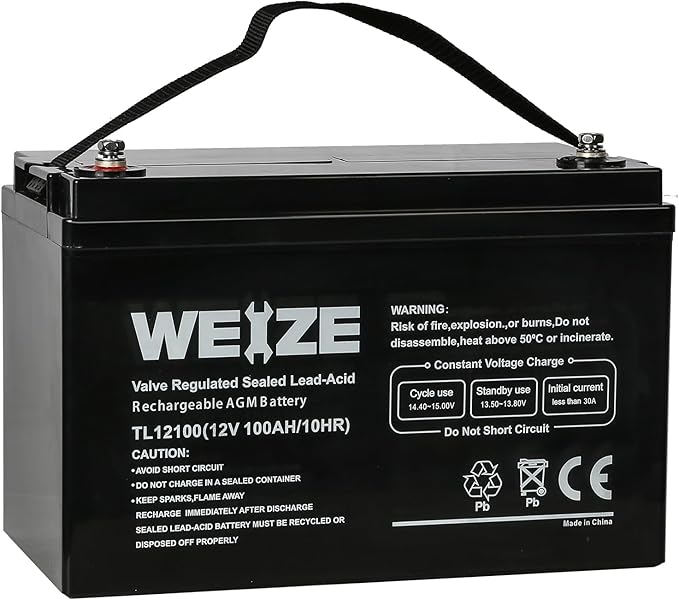 Weize Deep Cycle AGM 12 Volt 100Ah Battery, Maintenance-Free, 3 Self-Discharge Rate, 1150A Max Discharge Current, Perfect for RV, Solar, Trolling Motor, Wind, Marine, Camping and Off-Grid System