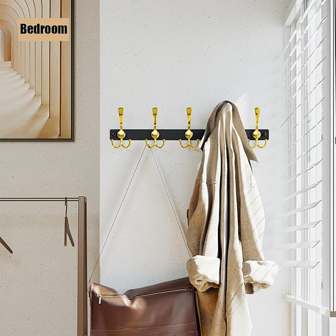 Coat Rack Wall Mounted - Tri Hooks, Heavy Duty, Stainless Steel, Metal Coat Hook Rail for Coat Hat Towel Purse Robes Mudroom Bathroom Entryway(5hooks)
