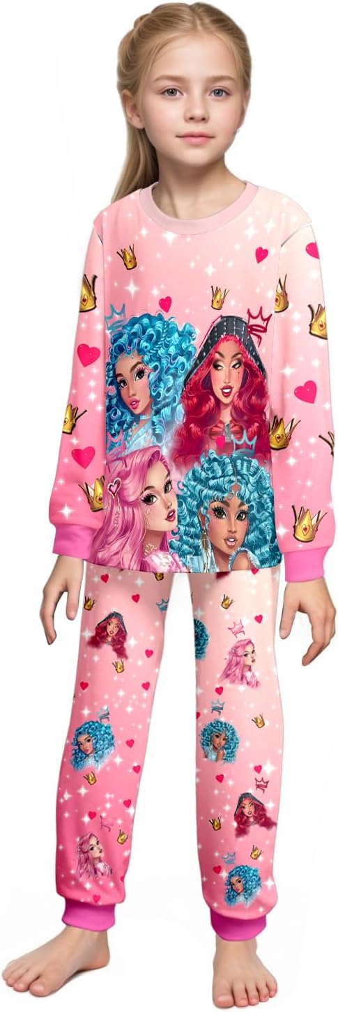 JAZZMAD Kids Girls Rise Red Pant Sets Fashion Princess Outfits 5-12 Years