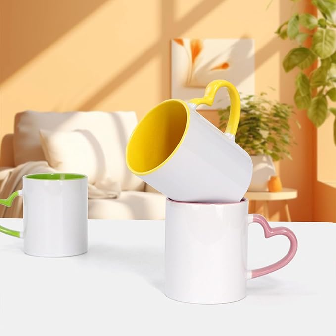 Ceramic Coffee Mug, 11oz Sublimation Blanks Mugs Coffee Mug with Handle, Restaurant Cups for Coffee Tea Cocoa Cappuccino Cereal, Matte White Outside and Colorful Inside, Machine Washable