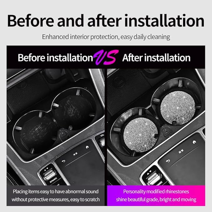 2 Piece Universal Style car Water Cup Shiny Gasket?Bling Creative Auto Car Accessories?Center Console Cup Holder Accessories?Ladies' car Accessories (Red)