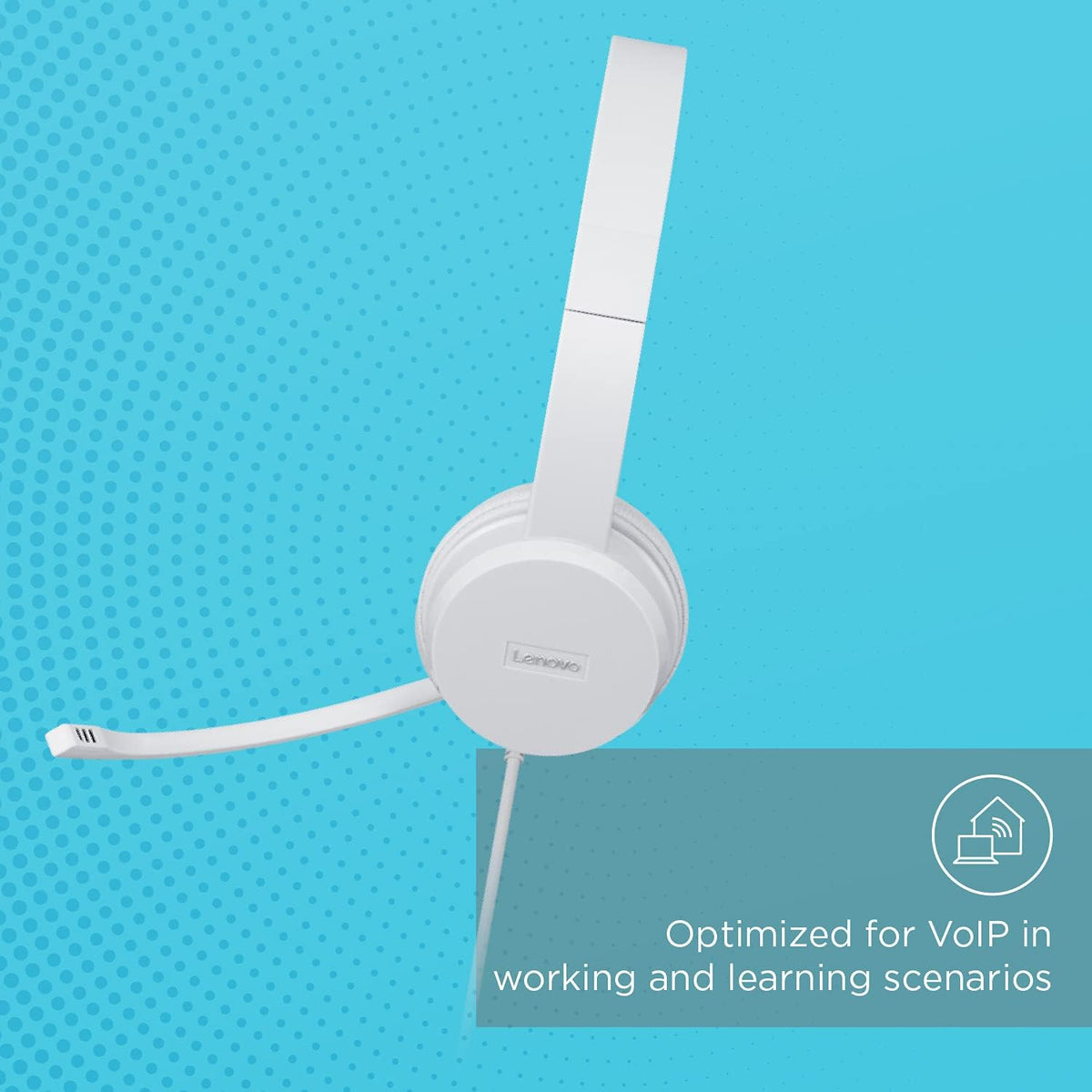 Lenovo 110 USB Stereo Headset, Noise Canceling, Adjustable Boom Mic for Right/Left Ear, Long Cable, Works with Chromebook, GXD1B67867, Silver,Gre