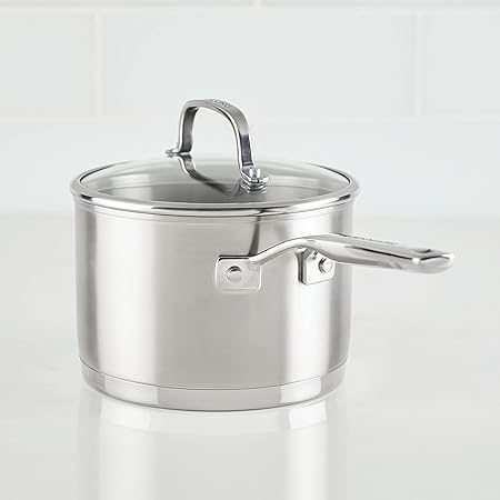 KitchenAid 3-Ply Base Brushed Stainless Steel Sauce PanSaucepan with Lid, 3 Quart