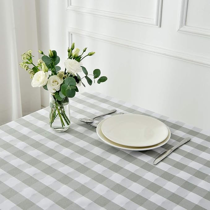 maxmill Checkered Square Tablecloth Stain Resistant Waterproof and Wrinkle Resistant Washable Heavy Weight Soft Table Cloth Gingham for Dining Room and Outdoor Use, 52 x 52 Inch Grey and White