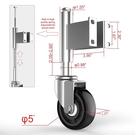 Spring Loaded Gate Casters 5 Heavy Duty Gate Caster Wheels with Hardware 400 Lbs Load Capacity