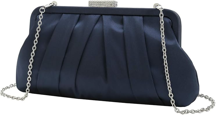 CHARMING TAILOR Classic Pleated Satin Clutch Bag Diamante Embellished Formal Handbag for WeddingPromBlack-Tie Events