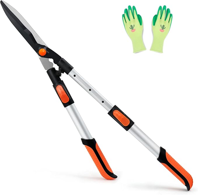 Colwelt Telescopic Hedge Shears 62cm to 80cm, Extendable Garden Hedge Clippers for Trimming Borders, Boxwood, and Bushes, Lightweight Garden Shears with Aluminum Handle, Carbon Steel Sharp Blades