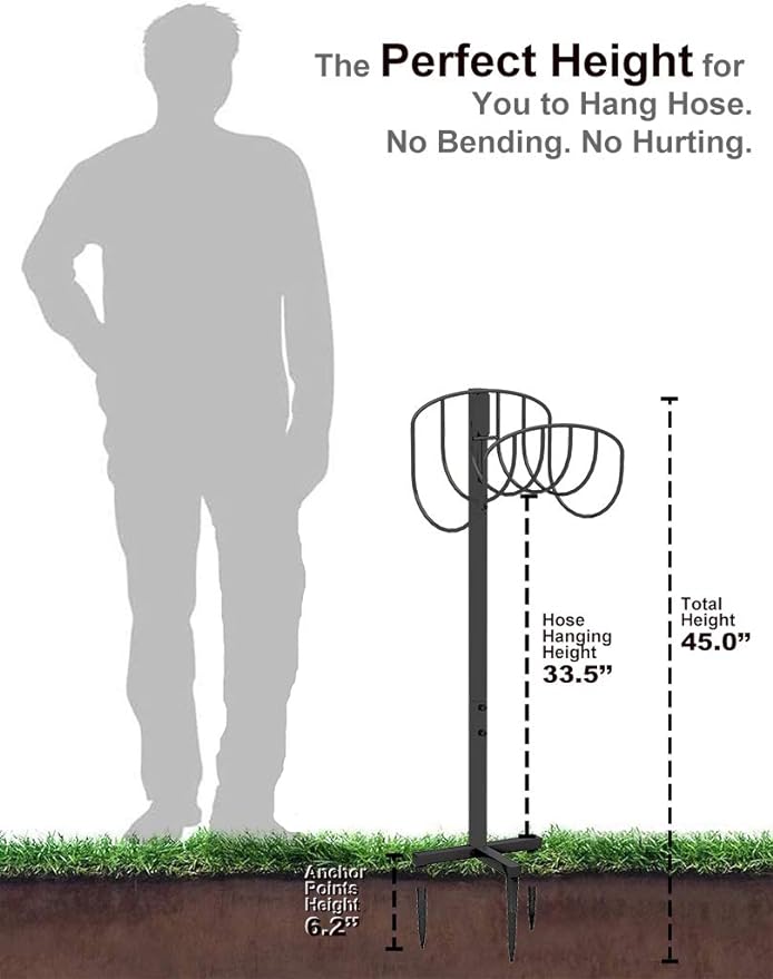 Freestanding Garden Hose Holder Hanger, Heavy Duty Metal Water Hose Storage Stand Rack