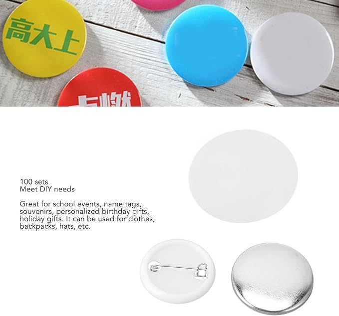 100 Sets Blank Button Making Supplies, DIY Pin Back Button Parts for Button Maker Machine Round Badge Pin Button Parts, Includes Metal Cover, Plastic Button Back Cover, Clear(32mm/1.25 inch)