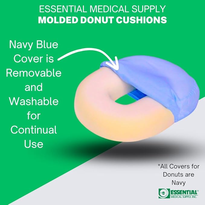 Essential Medical Supply Molded Donut Style Ring Cushion - 16 Inch Navy Chair Pillow Provides Relief for Tailbone, Hemorrhoid Pain and More