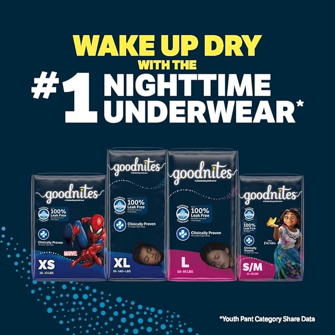 Goodnites Boys' Bedwetting Underwear, Size Extra Large (95-140 lbs), 28 Ct (2 Packs of 14), Packaging May Vary