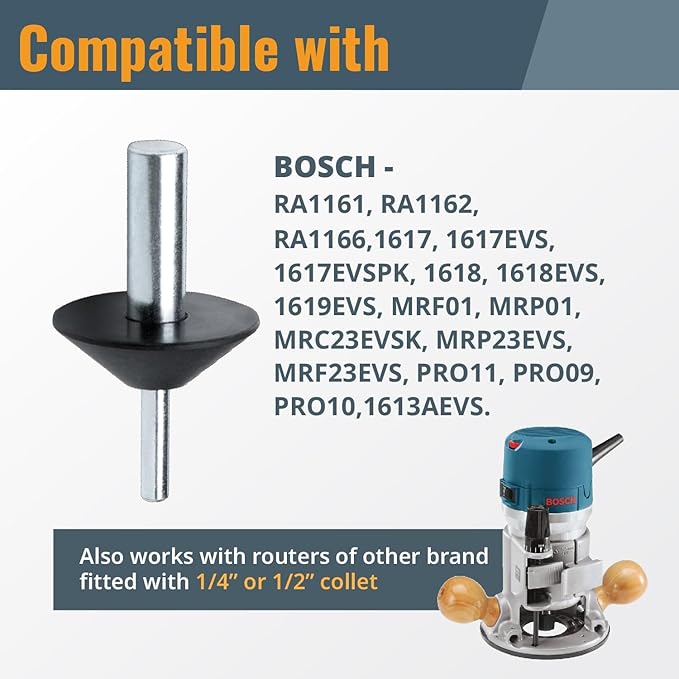 POWERTEC Router Centering Pin and Cone Set for Porter Cable Style Router Sub Bases with 1/2" & 1/4" Ends, Calibrate Router Base Plates, Centering Template Guides on Routers Tool & Accessories - 71833