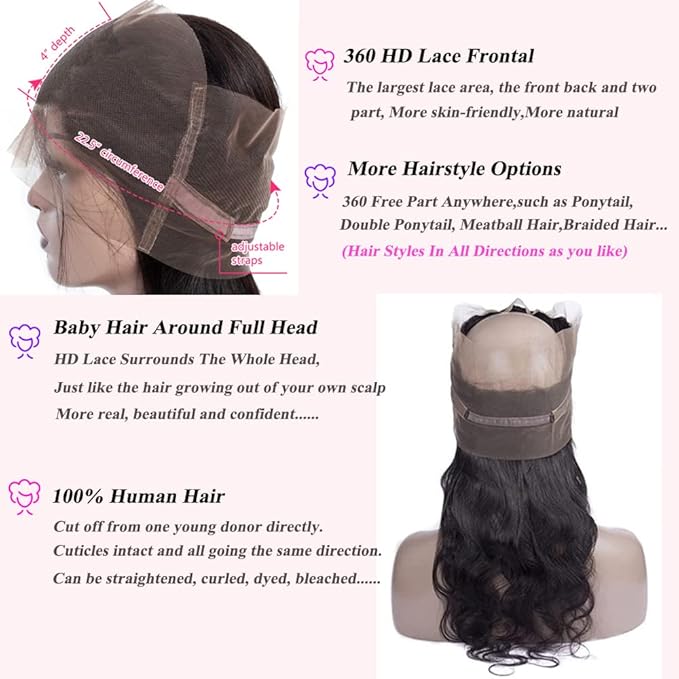18 Inch 360 Lace Frontal Closure Body Wave Ear To Ear Frontal HD Lace 100 Remy Human Hair 360 Swiss Lace Frontal 150 Density Natural Color