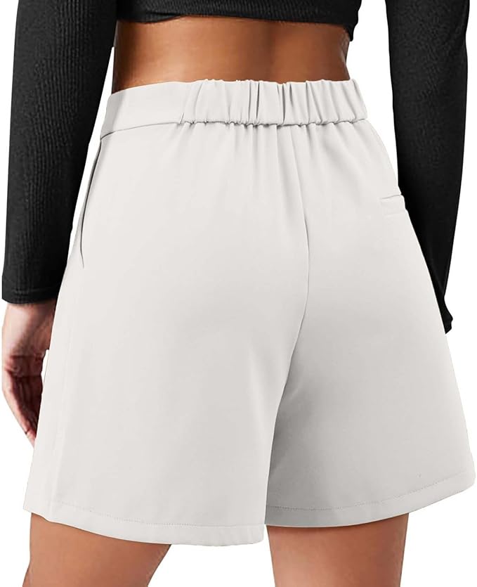 Shorts for Women Bermuda Shorts Summer Casual Elastic High Waist Pleated Straight Wide Leg Shorts with Pocket 2024
