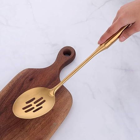 Slotted Spoon,Gold 14.69 inch Long Handle Cooking Utensil Kitchen Tool by BUY THINGS!