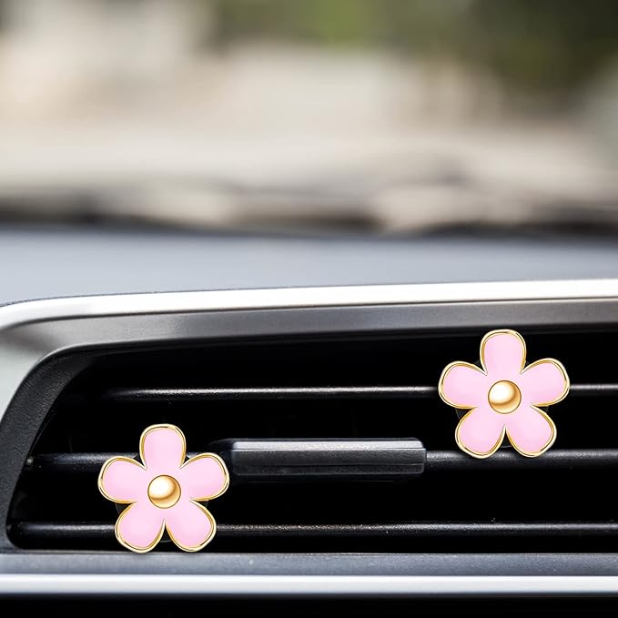 Frienda 6 Pcs Daisy Flower Air Vent Clip Air Conditioning Outlet Clip Car Air Freshener Charm Car Inter Decor Accessories(3 cm, 3.3 cm,Pink)