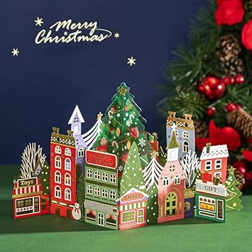 3D Pop up Handmade Greeting Cards with Envelop for Christmas Stocking Stuffers Creaive Vivid Stylish Greeting Cards Image Arts Nice Gift (Christmas Town)