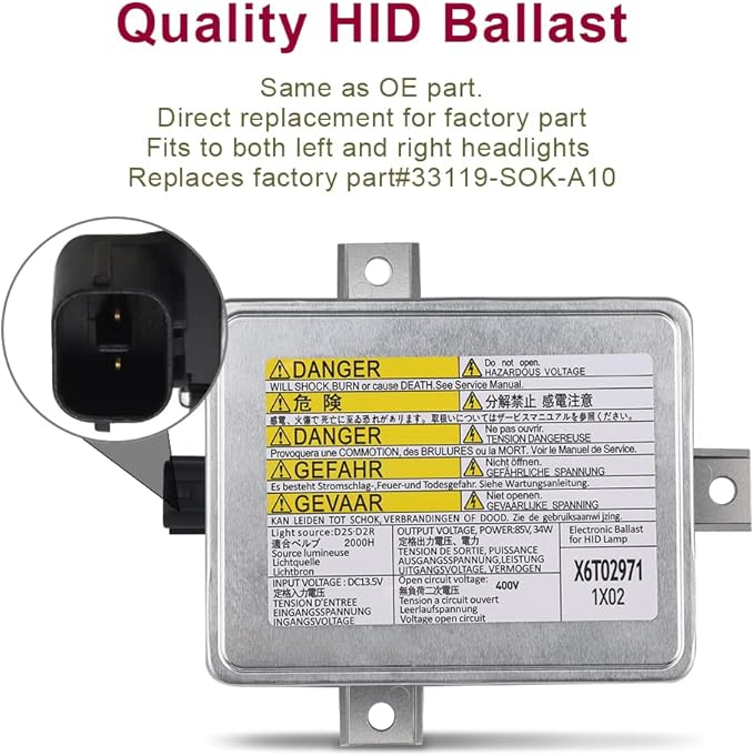 Xenon HID Headlight Ballast Replacement for W3t10471 X6t02993 X6t02981 X6t02991 X6t02971 Compatible with Acura TL Acura TSX Honda S2000 Mazda 3