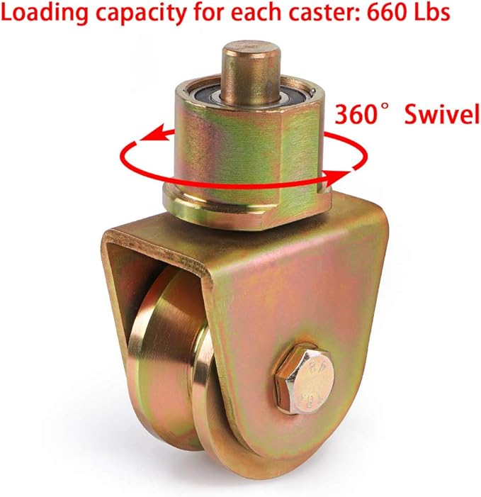 Skelang Sliding Gate Wheels 2.5, V Groove Caster with 360 Degree Rotational Stem, V Track Gate Roller for Foldable Sliding Gate, Total Load Capacity 1320 Lbs, Pack of 2