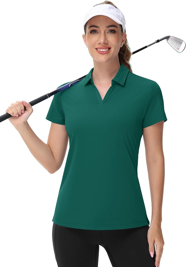 TACVASEN Women's V-Neck Polo Shirts UPF 50+ Short Sleeve Sun Protection Quick Dry Golf Polos Collared Shirt
