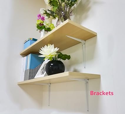 Shelf Brackets White 8 x 10 inches Pack of 2 - Bracket Supports for DIY Hanging Shelves Heavy Duty