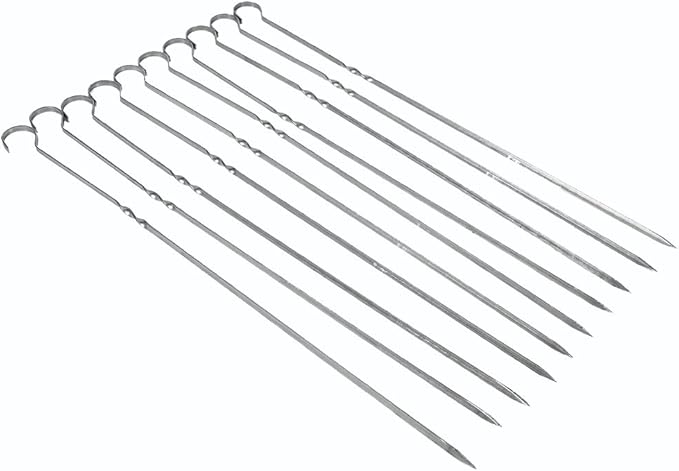 10PCS BBQ Grilling Skewers, Stainless Steel Kabob Needle with Anti Skid Handle and Hook Design, Proof and Washable, Ideal for Meat, Seafood, Vegetables, Sausage and More