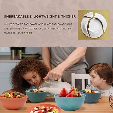 Cereal Bowls Unbreakable 24 OZ, Plastic Bowls Reusable Light Weight Bowl, Microwave and Dishwasher Safe BPA Free Cereal Bowls heat Straw Bowl for Serving Soup and Salad