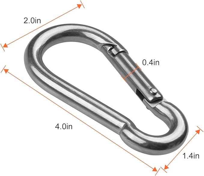 CertBuy 10 Pack 4 Inch Spring Snap Hook Stainless Steel 304 Carabiner Clips Heavy Duty Quick Link Hook for Outdoor Camping Hiking Hammock Swing (M10 x 100 mm)