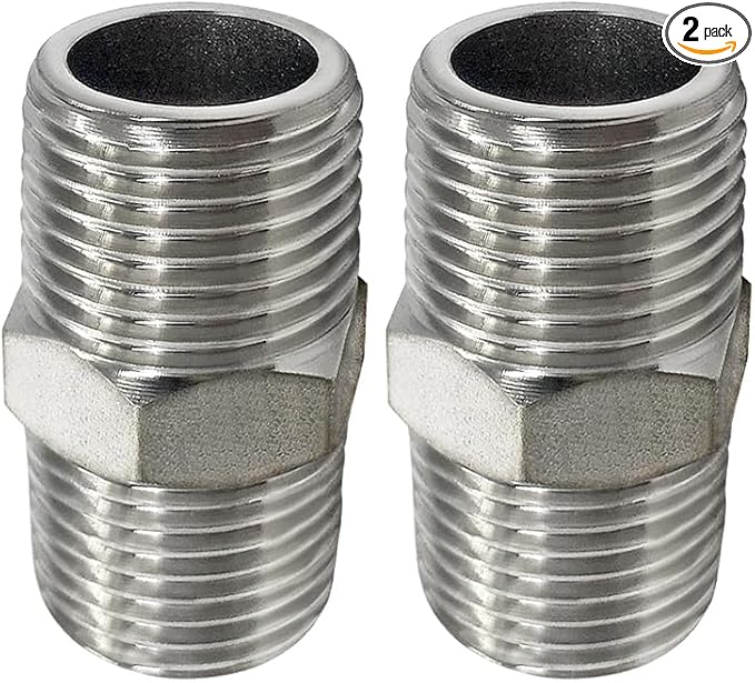 Beduan 12" Male to 12"Male NPT Hex Nipple Stainless Steel Pipe Fitting (Pack of 2)