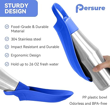 27 OZ Dog Water Bottle Portable Stainless Steel Convenient Pet Water Dispenser, Leak Proof Puppy Travel Water Bowl for Dog Outdoor Walking, Hiking, Perfect Size for All Dog Breeds, Blue